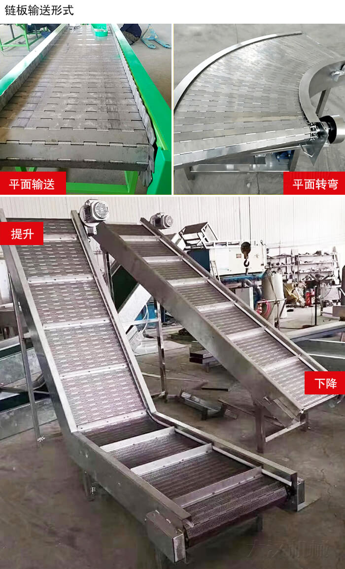 鏈板輸送機(jī)平面輸送，平面拐彎，提升等運(yùn)行現(xiàn)場圖片